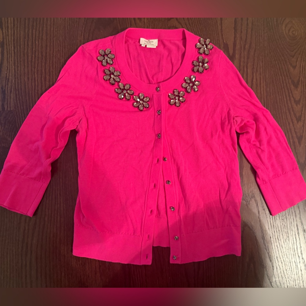 Kate Spade Leni Cardigan Medium M Pink Jewel Embellished Sweater